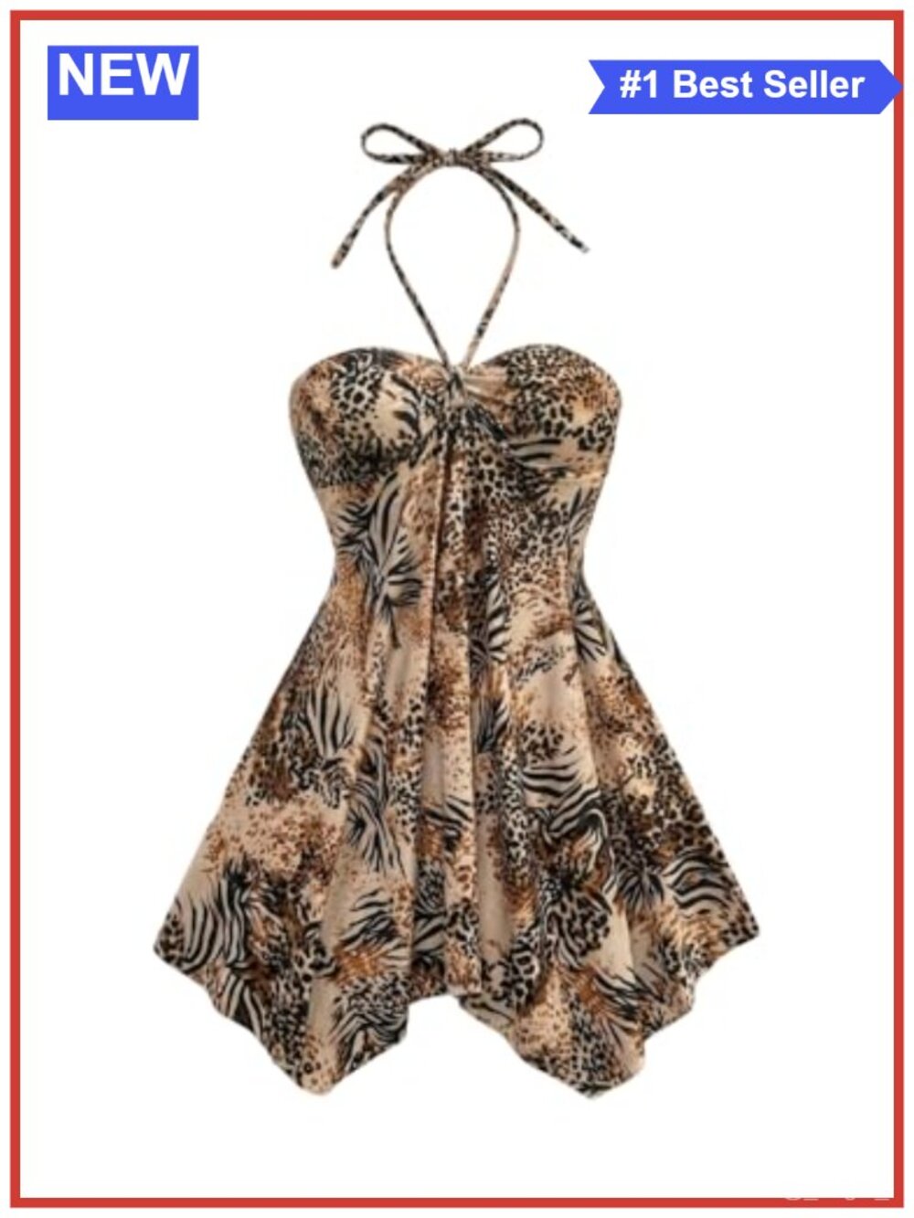 Women's Leopard Cheetah Halter Mini Dress A-Line Sleeveless Tie Back